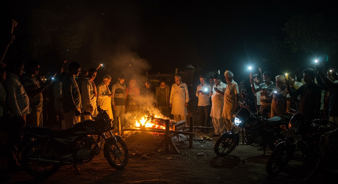 UP: Cremation grapples with darkness at crematorium; bike and mobile lights come to the rescue.