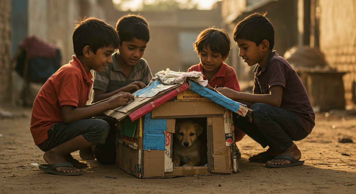 Even after being scolded, children did not abandon humanity, building a lovely home for a puppy from garbage.