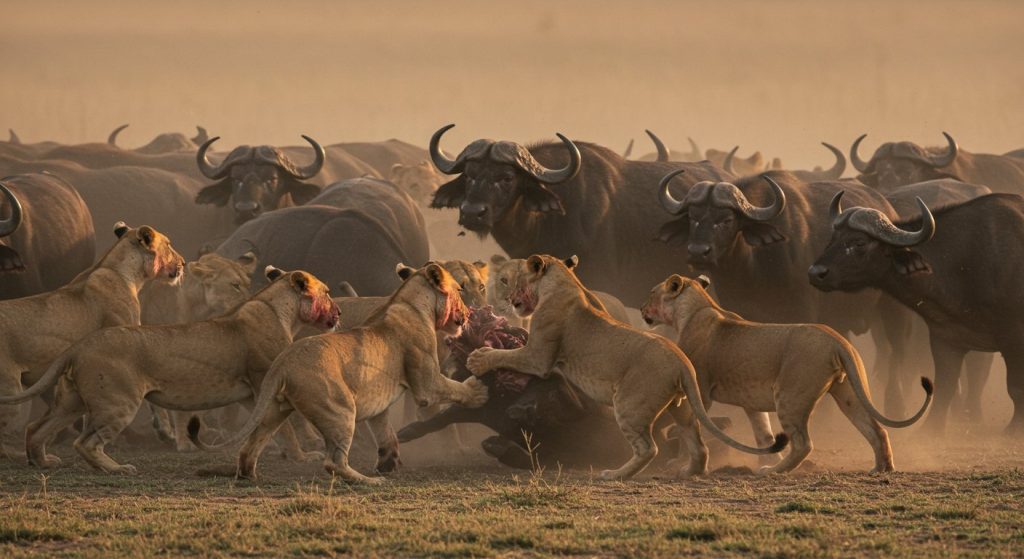 Viral Video: Lions with full stomachs launched a bloody attack on a herd of buffaloes, find out why they hunted.