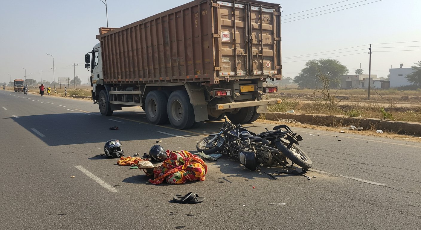 Etawah: Runaway container truck crushes moped, pregnant woman thrown off dies tragic death