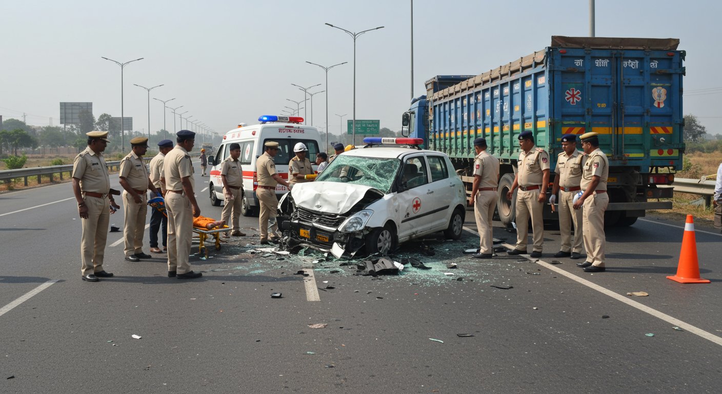 Tragic Accident on Agra-Lucknow Expressway: Five Injured in Car-Truck Collision, Two in Critical Condition