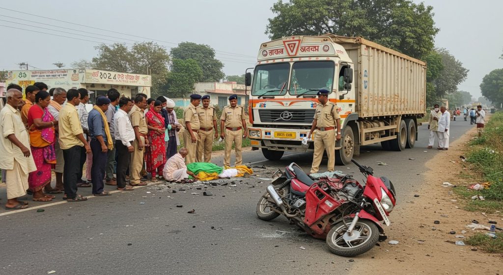 Horrifying Accident in Etawah: Container Truck Crushes Pregnant Moped Rider and Unborn Child to Death on Spot