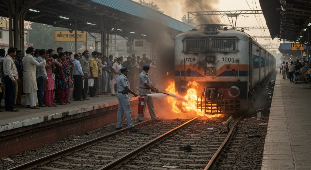 Etawah: Panic after fire in Gomti Express wheel, railway staff take charge at Bharthana station