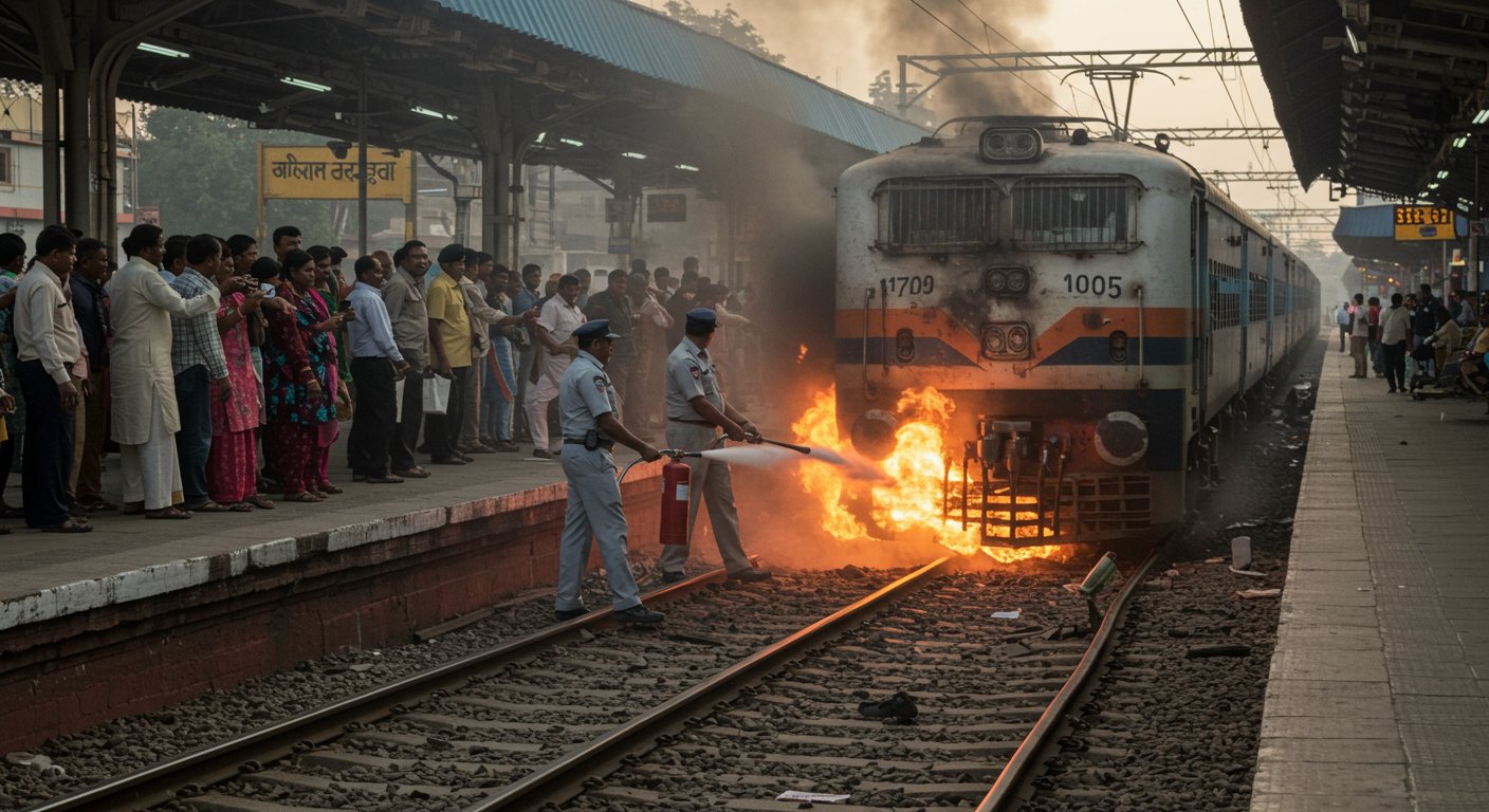 Etawah: Panic after fire in Gomti Express wheel, railway staff take charge at Bharthana station