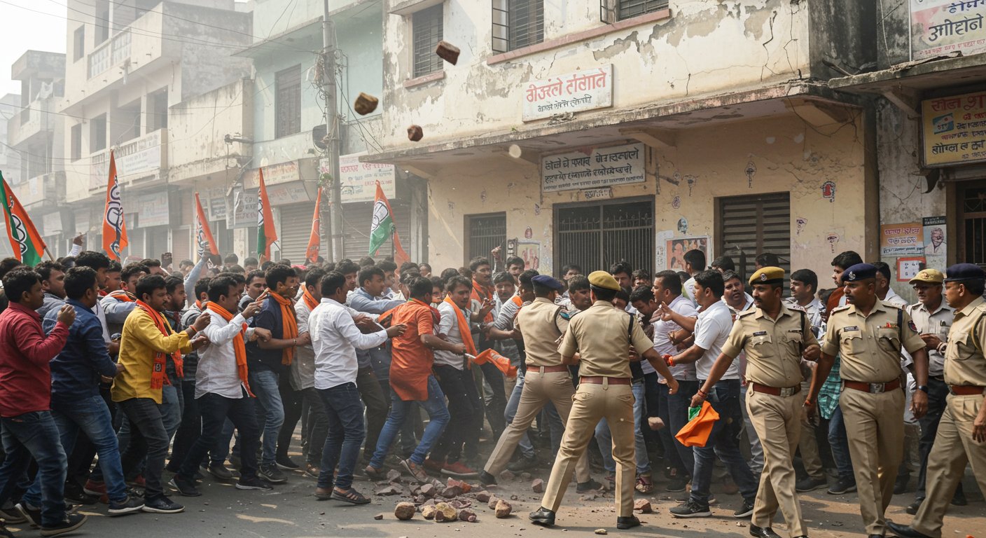 Political Turmoil in Etawah: Stone-pelting During Gherao at Congress Office, 8 Congressmen Arrested