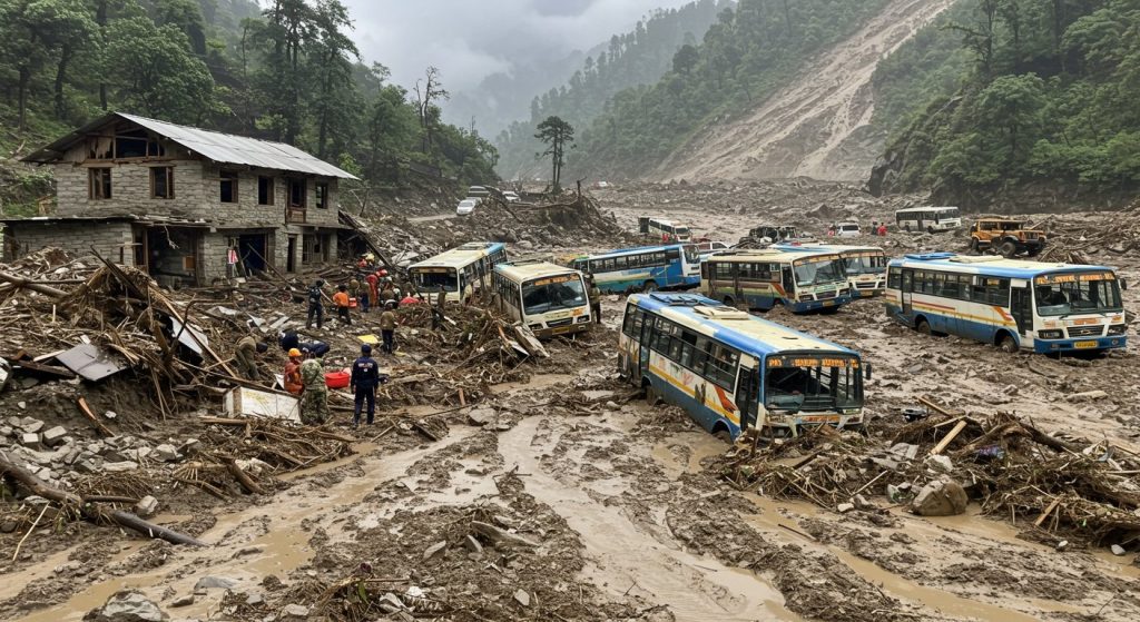 Nature's fury in Himachal: 5 people trapped in Mandi, 10 buses swept away in Dharampur, vehicles buried by landslide in Shimla.