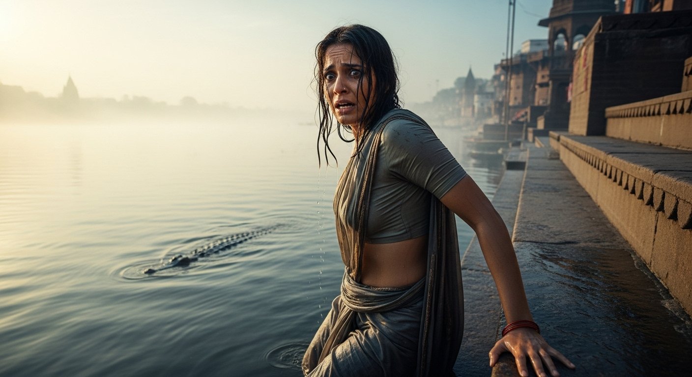Fear of Crocodile Brought Her Back to Life: Woman, Troubled by Husband's Habits, Jumped into the Ganga, Then Suddenly Changed Her Mind