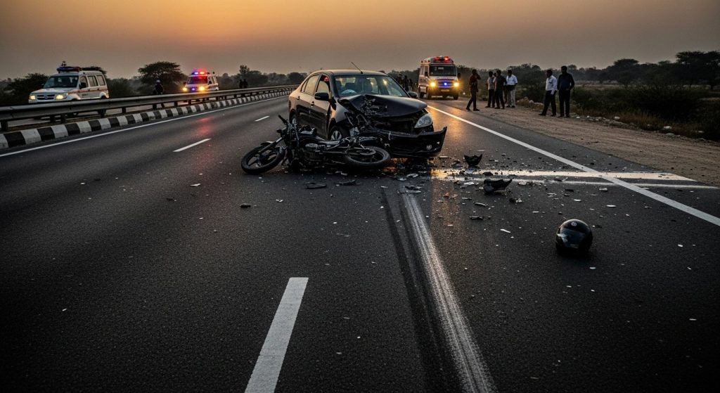 Carnage on Highway: Car Drags Bike for 10 Meters, Two Including a Woman Tragically Killed; One Seriously Injured
