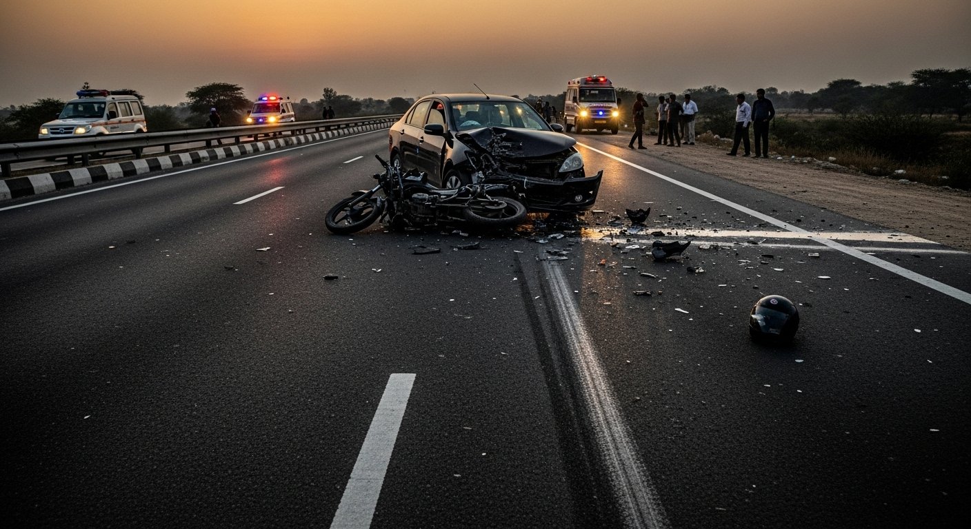 हाईवे पर मौत का तांडव: कार ने बाइक को 10 मीटर तक घसीटा, महिला सहित दो की दर्दनाक मौत; एक गंभीर घायल