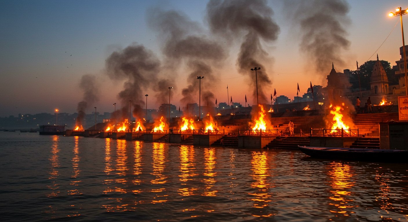 Flood fury in Varanasi: Ganga crosses warning mark for the third time; 12 pyres simultaneously ablaze at Manikarnika Ghat.