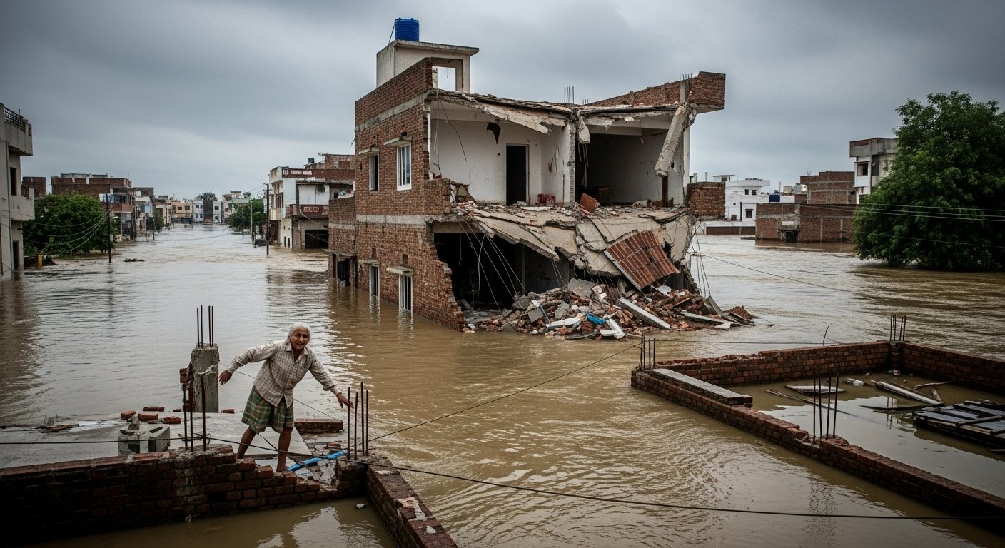 Devastating Floods in 9 Districts: Home Minister Shah Speaks with CM, Governor; Two-Story Building Collapses in Ludhiana; Elderly Man Falls From Roof in Fazilka
