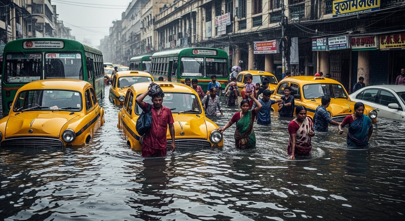 कोलकाता में प्रलयकारी बारिश: 7 की मौत, जनजीवन ठप; 33 उड़ानें रद्द, सड़कें 3 फीट पानी में डूबीं