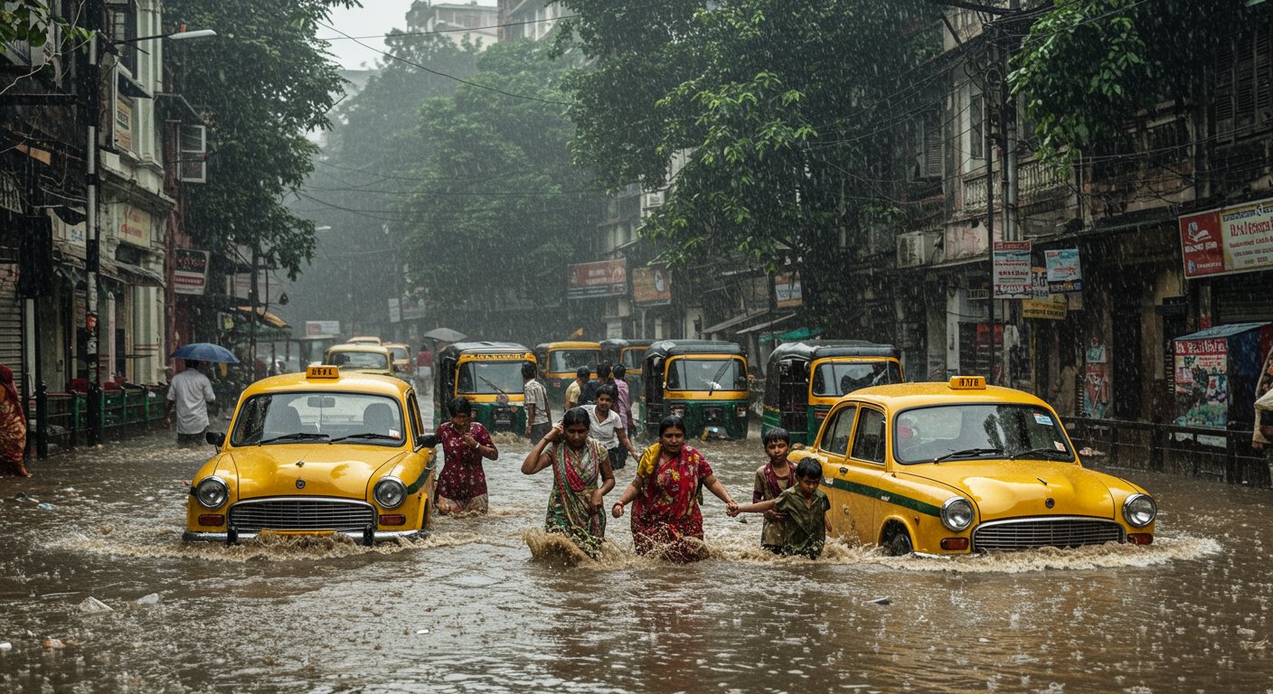 कोलकाता में मूसलाधार बारिश का कहर: 7 की मौत, जनजीवन अस्त-व्यस्त; 30 उड़ानें रद्द, रेलवे-मेट्रो सेवा बाधित