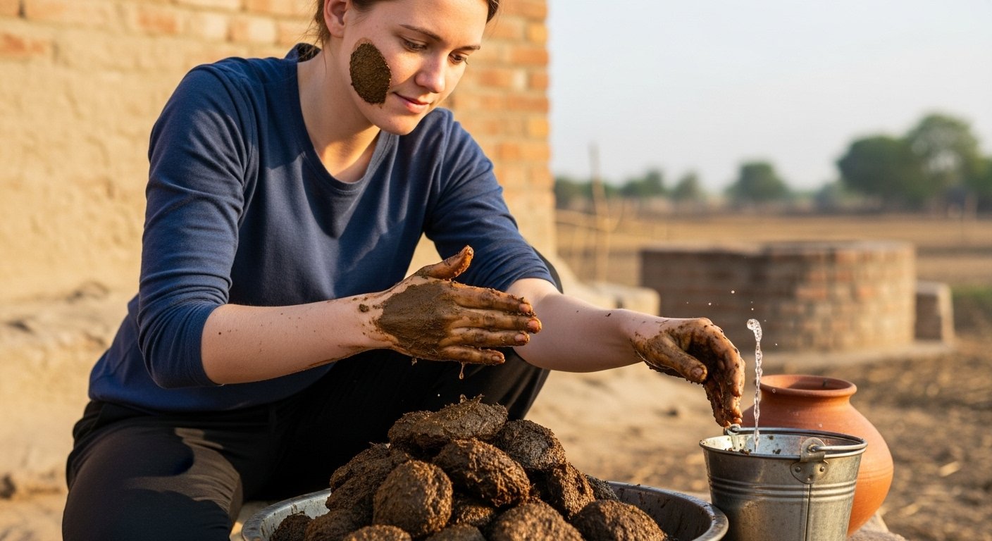 गोबर में पानी मिलाकर विदेशी महिला ने किया अजीब काम, वीडियो हुआ वायरल, लोग बोले ‘छी:छी:’