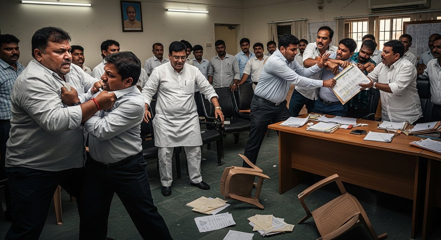 गजराैला में मर्यादा हुई तार-तार: बैठक में पालिकाध्यक्ष से छीना रजिस्टर, पूर्व विधायक ने पकड़ा गिरेबान, सभासद को सरेआम पीटा