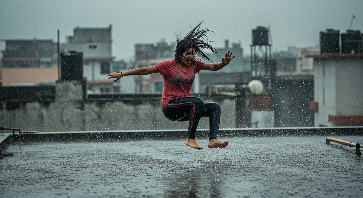 Girl Dancing on Roof in Rain Suddenly Falls; Video Goes Viral!