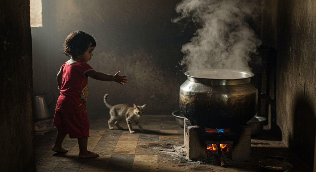 Andhra Pradesh: Child falls into hot milk in school kitchen, tragic death while chasing a cat; serious safety questions raised.