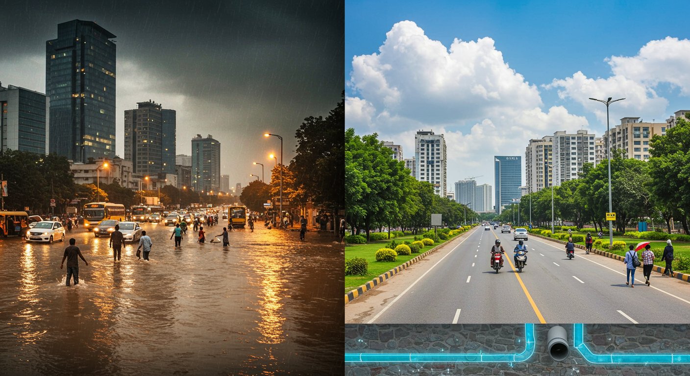 Gurugram's Waterlogging Crisis vs. Noida's Dry Roads: The Technical Drainage Secret Hidden in the 'Origin' of Cities