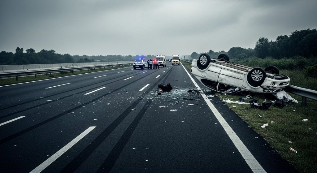 Horrific Accident on Hamirpur Expressway: Mother-Son Tragically Killed as Uncontrolled Car Overturns, Area Plunged into Mourning.