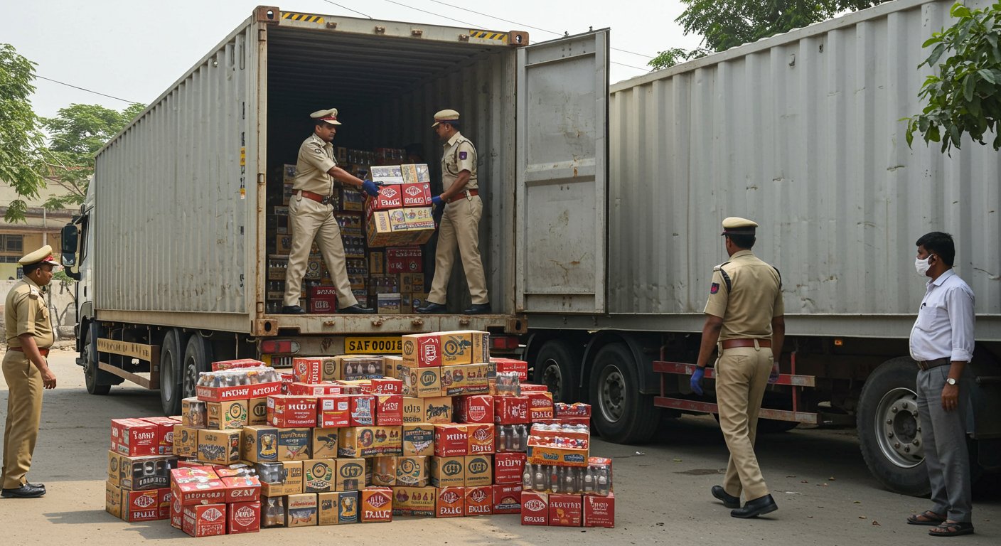 Hathras: Major Disclosure – 39 Cartons of Illicit Liquor Hidden in Container Roof, One Smuggler Arrested