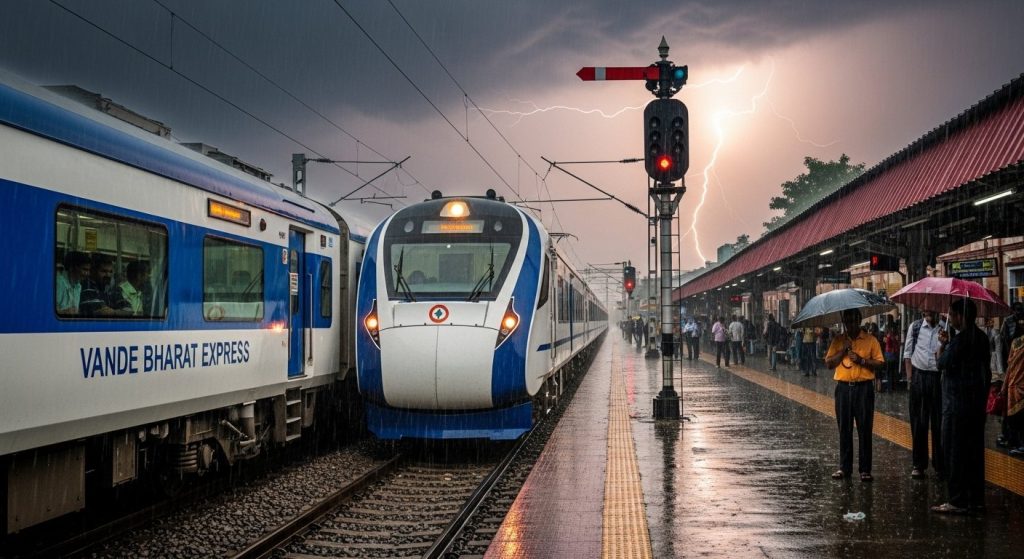 Vande Bharat Halted at Hathras Junction: Rain, Lightning Disrupt Signals, Passengers Inconvenienced