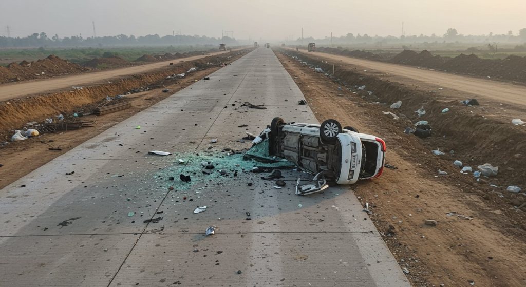 Tragic Accident in Badaun: Speeding Car Overturns on Under-Construction Ganga Expressway, Two Jewellers Die