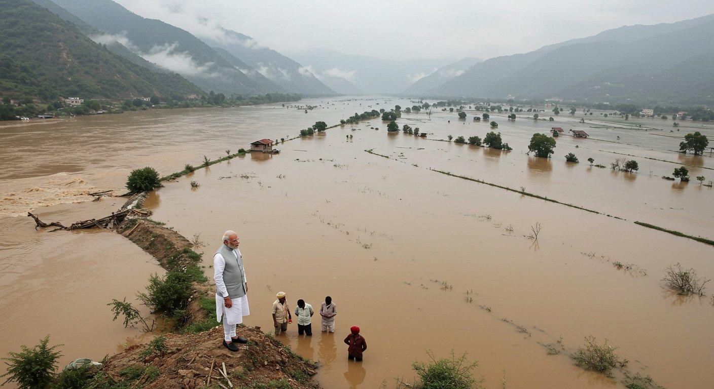 Prime Minister Modi conducts aerial survey of floods in Himachal-Punjab, holds high-level meeting in Dharamshala; will meet victims in Gurdaspur