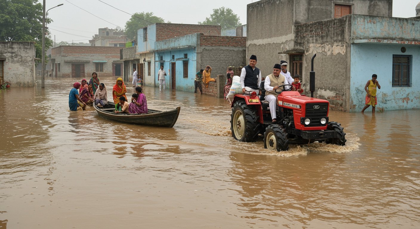 Flood Havoc: Boat on Road in UP, People Stranded on Roofs Forced to Drink Rainwater; DM-SSP Arrive by Tractor