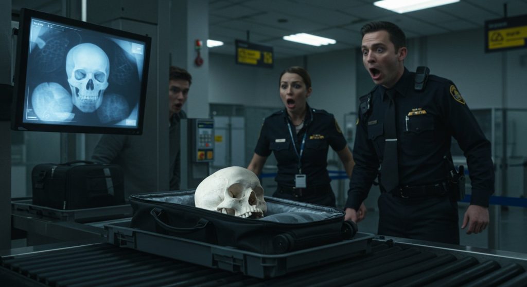 Airport Sensation: Human Skull Found in Passenger's Bag, Security Personnel Stunned!