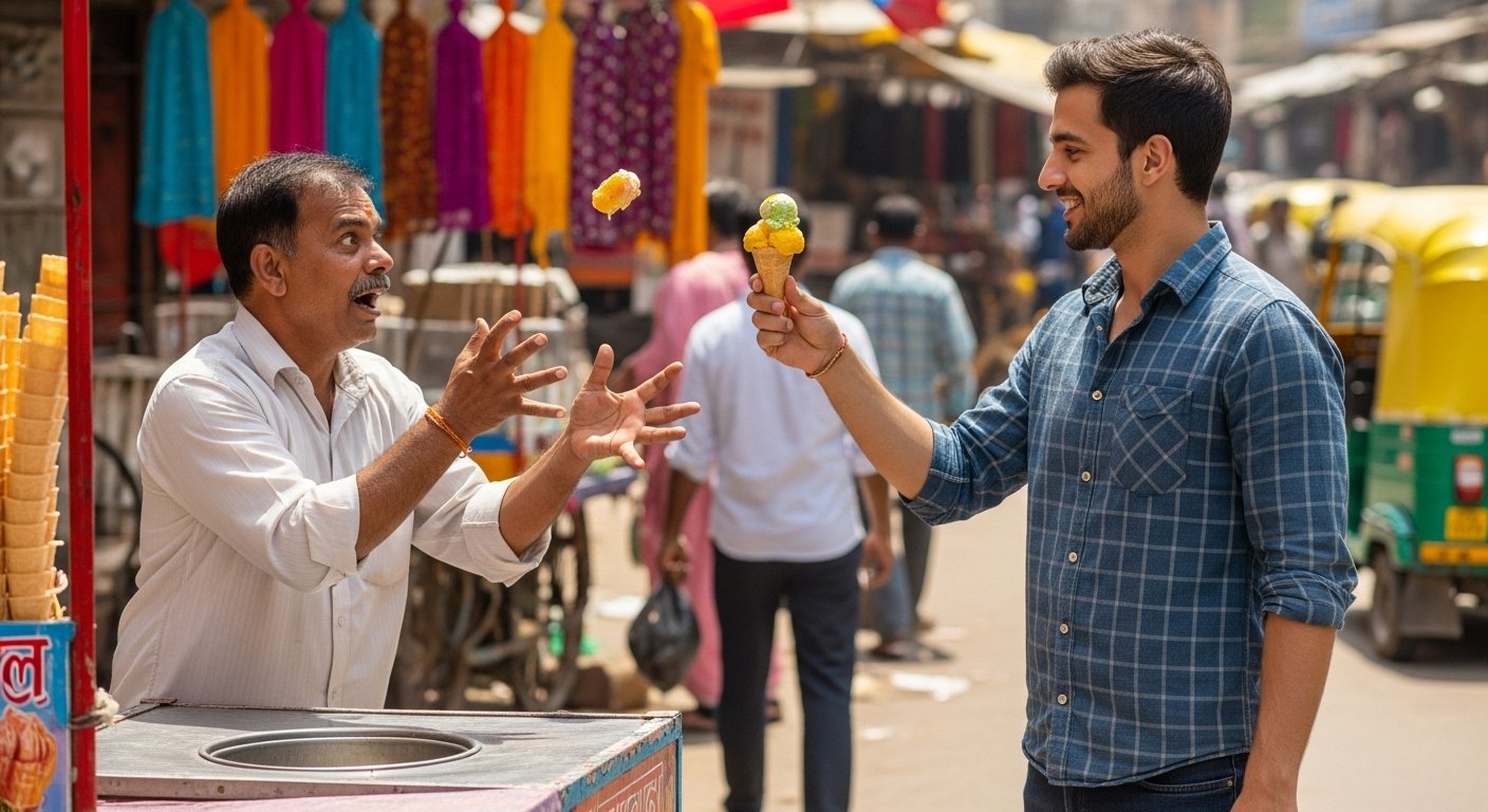 Viral Video: Customer Gives Befitting Reply to Ice Cream Vendor Teasing Him With Stunts!