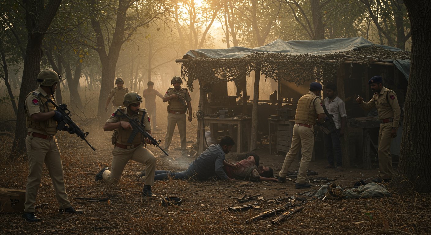 मथुरा में हथियारों की अवैध फैक्टरी पर छापा: जंगल में पुलिस मुठभेड़, तीन बदमाश दबोचे, एक फरार