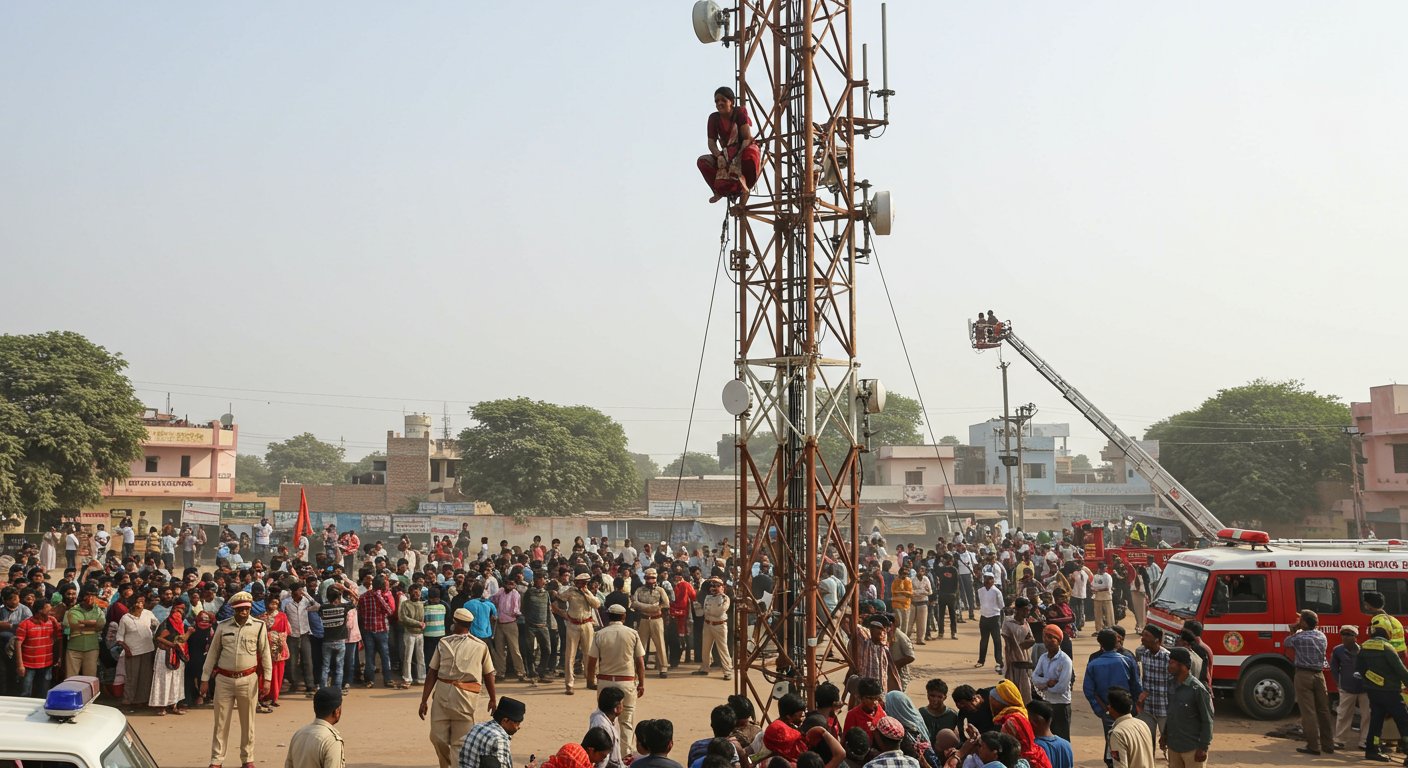 'I'll Jump...But Not My In-Laws' Home!' Woman on Tower Sparks Hours-Long High-Voltage Drama