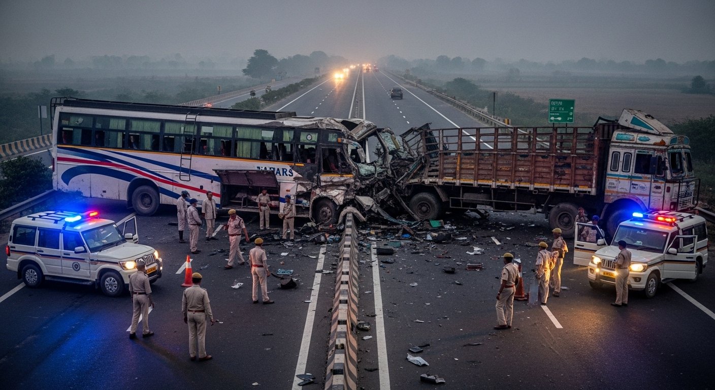 कन्नौज एक्सप्रेसवे पर भीषण सड़क हादसा: स्लीपर बस और ट्रक की टक्कर में तीन की मौत, 15 से ज़्यादा घायल; पुलिस जांच में जुटी