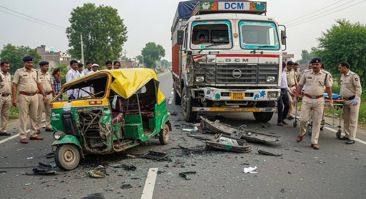 Horrific road accident in Kanpur Dehat: Two killed, four injured in auto and DCM collision
