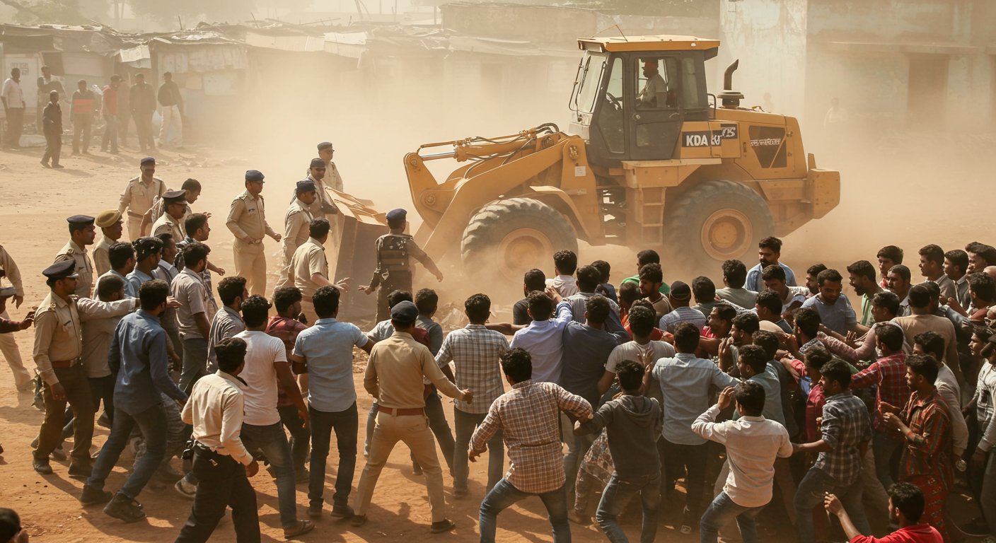 कानपुर: 41 साल बाद स्कूल की जमीन खाली कराने पहुंचा KDA, बुलडोजर देख भड़के इलाकाई लोग