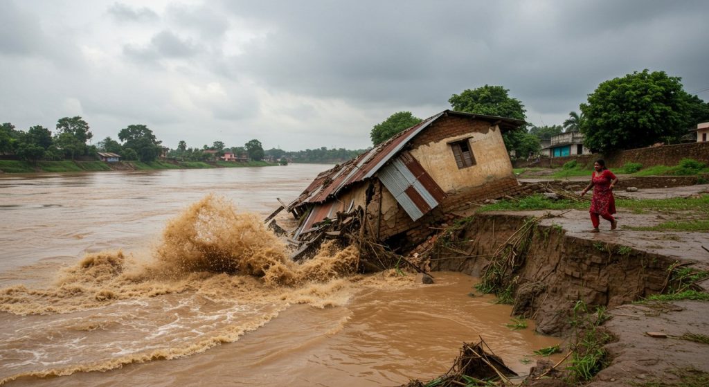 Lakhimpur Kheri: House swallowed by river before their eyes, young woman fled to save her life; 10 houses destroyed in Sharda River so far.