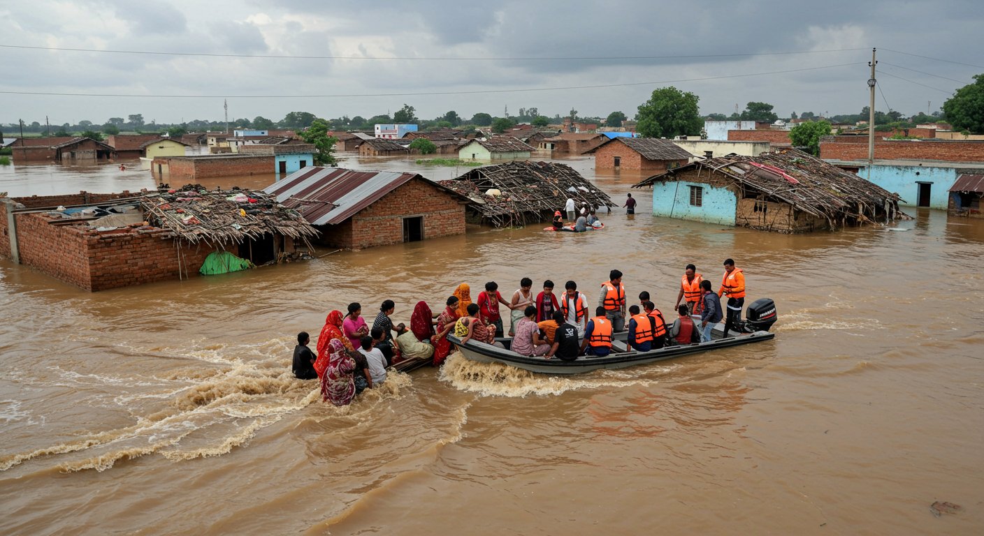 Sharda River's Rampage in Lakhimpur Kheri: Samdaha Embankment Breached, 50 Villagers Trapped in Flood, Motorboat Rescue Operation Launched to Save Lives