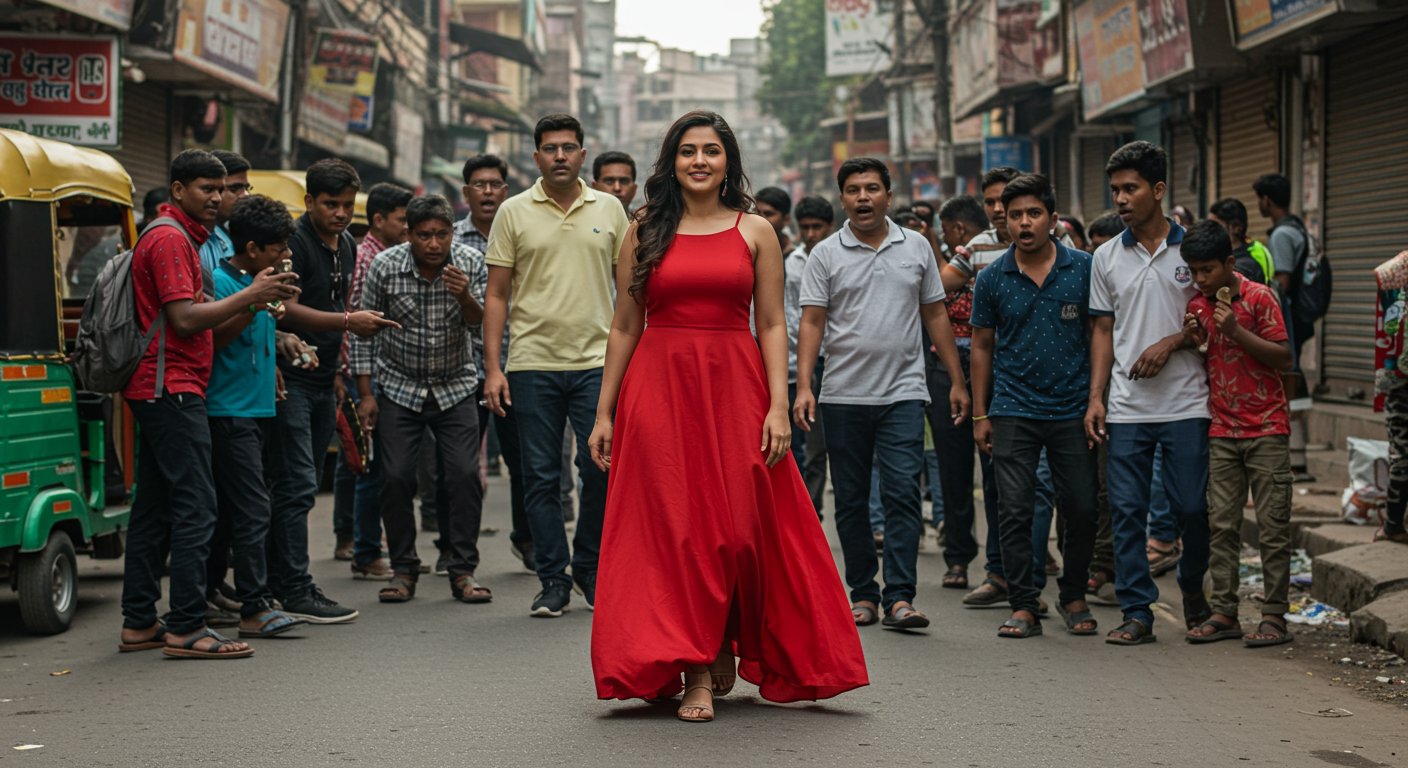 पटना में लाल ड्रेस में दिखी लड़की, अनोखे अंदाज ने खींचा सबका ध्यान, वीडियो वायरल