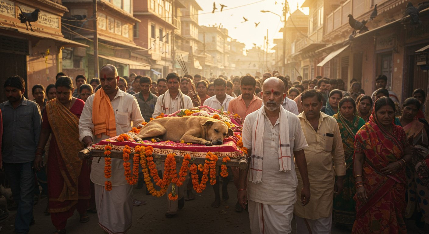 छतरपुर में ‘तिलकधारी’ कुत्ते की भव्य अंतिम यात्रा, मालिक ने कराया मुंडन; तेरहवीं पर पशु-पक्षियों को मिलेगा भोज!