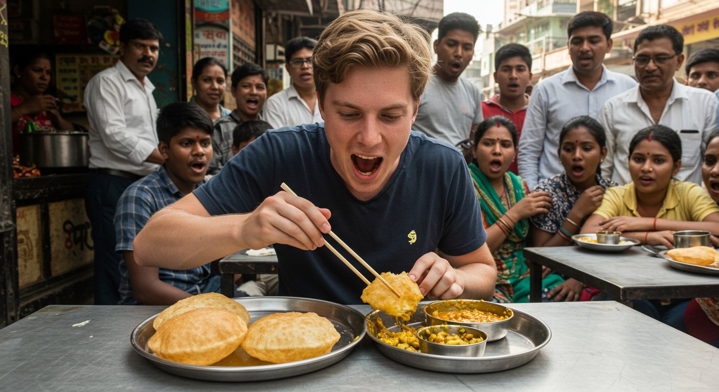 Foreigner Eats Poori-Sabzi with Chopsticks: People Say 'This is a Crime!', Video Goes Viral