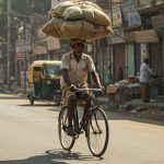 Man riding bicycle hands-free with heavy load on head! Video goes viral, people stunned.
