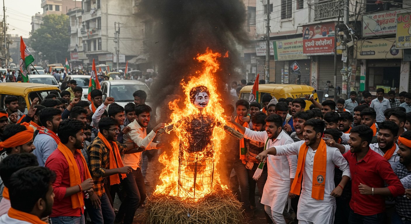 ABVP Workers Angered by Minister O.P. Rajbhar's Statement: Burn Effigy, Block Roads in Lucknow