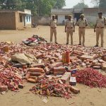 Lucknow: Huge quantities of firecrackers found for third day in Behta village, destroyed by police.