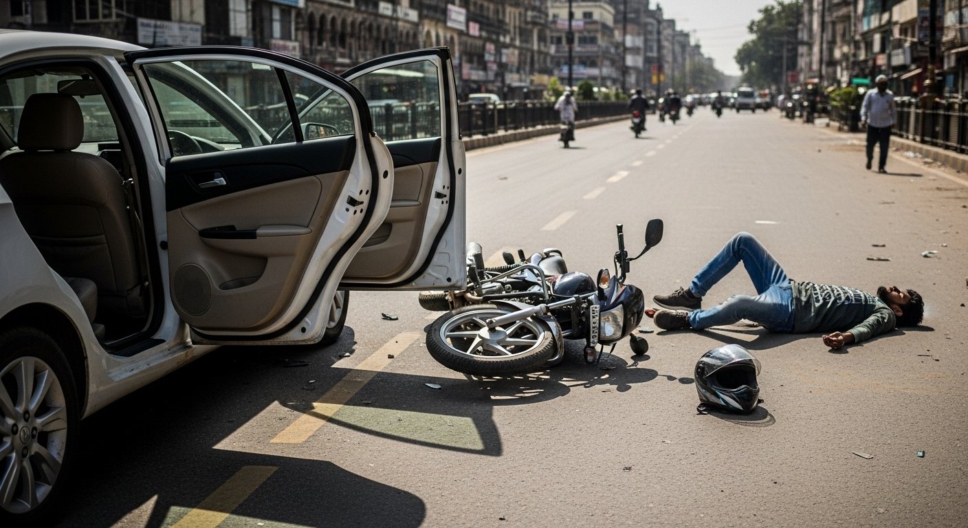 One Moment's Lapse and Death: Tragic Death of Young Biker in Lucknow After Colliding with Open Door of Moving Car