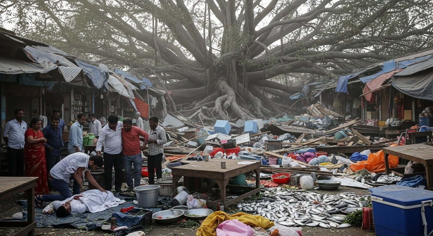 Lucknow: Massive Accident in Fish Market, One Dead, Four Injured as Giant Peepal Tree Falls
