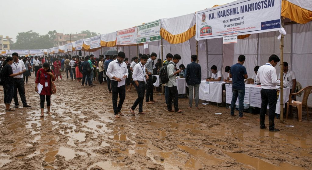 25,000 Youths' Job Dreams Dashed as Rain Disrupts Lucknow Skill Festival; Placement Counters Inundated with Mud
