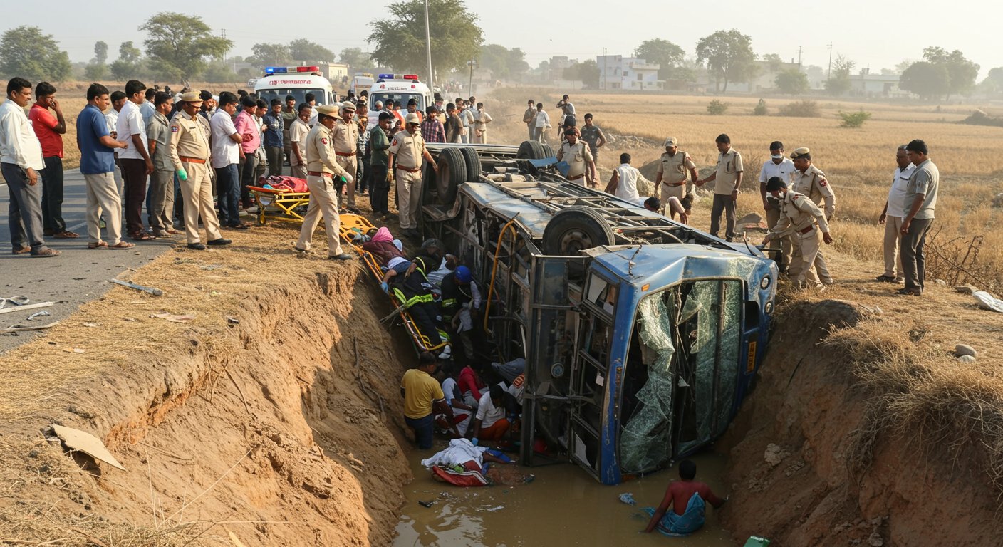 Horrific Accident in Lucknow: Uncontrolled Roadways Bus Plunges into Ditch, Three Tragically Killed; Several Seriously Injured
