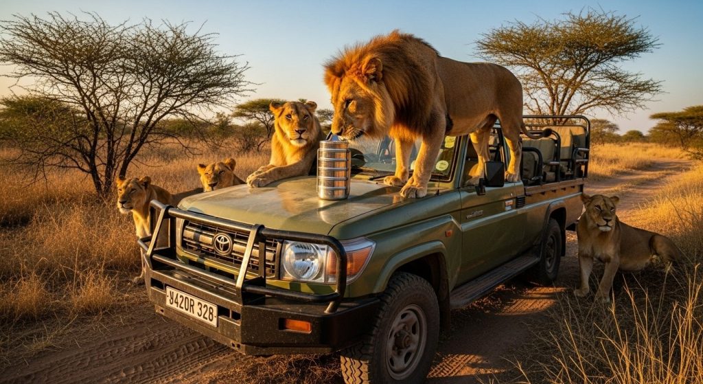 Viral Video: Lions Climb on Car, One Chases 'Lunch Box'!