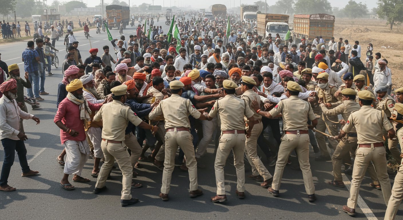 खाद संकट पर बवाल: महोबा में किसानों पर पुलिस ने भांजी लाठियां, कानपुर-सागर हाईवे पर जाम