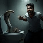 Terrifying snake hidden in toilet at midnight; man screams on seeing it.